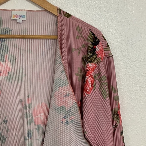 Lularoe Pink Floral Ribbed Open Front Shirly Kimono Size S - Picture 2 of 7